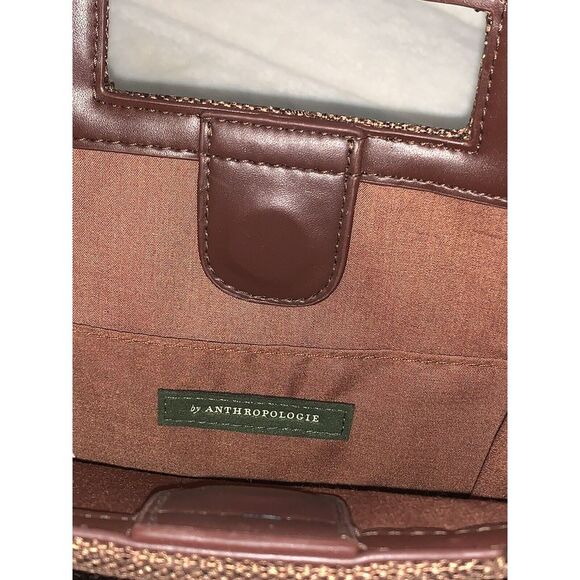 Anthropologie Crossbody Bag Womens Brown Woven Adjustable Handle Spacious Beach - Picture 5 of 5